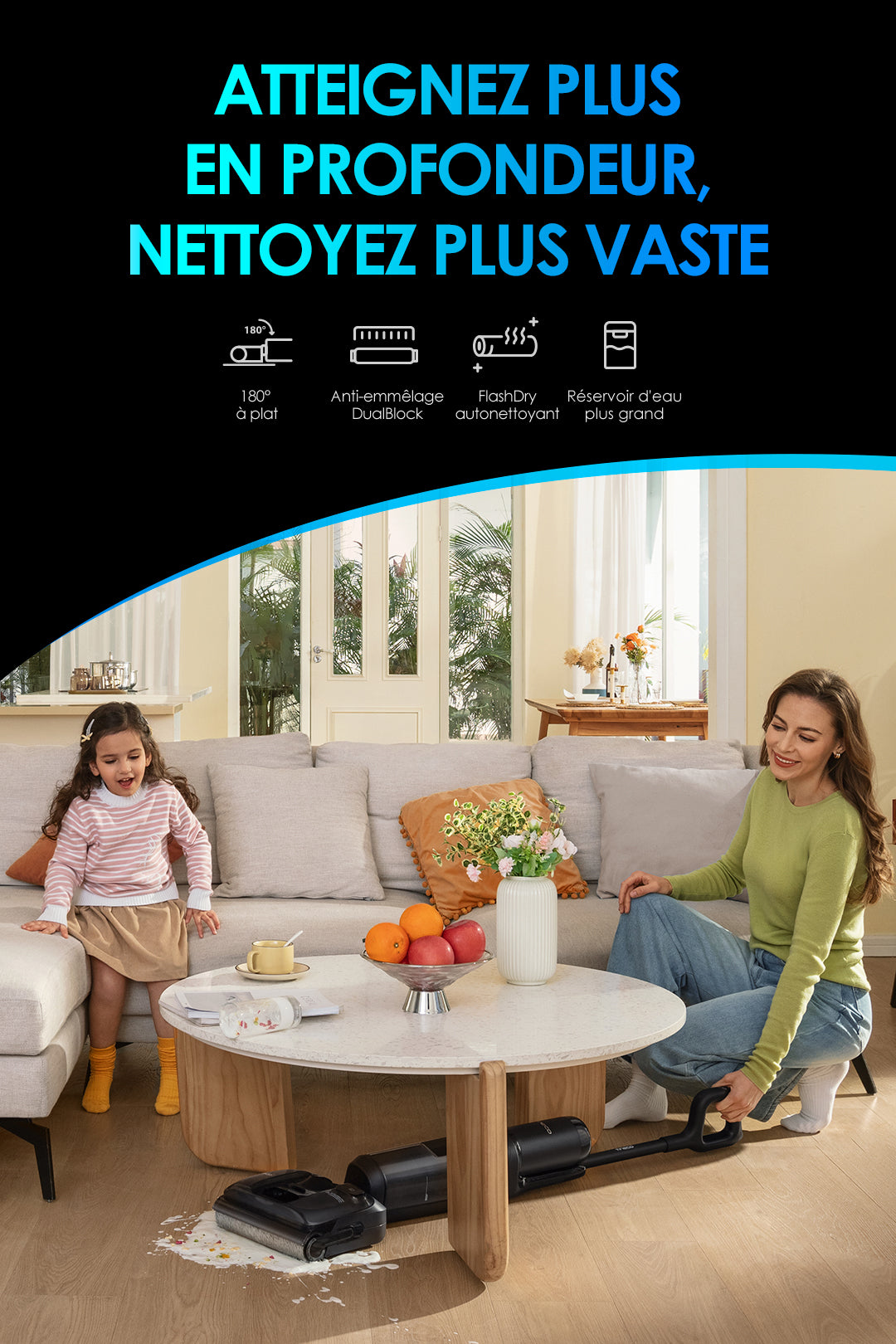 Tineco Floor ONE S7 Stretch Ultra Aspirateur Sec et Humide Sans Fil, Aspirateur Laveur, aspirateur laveur sans fil, aspirateur lavant, aspirateur sans fil,aspirateur balai