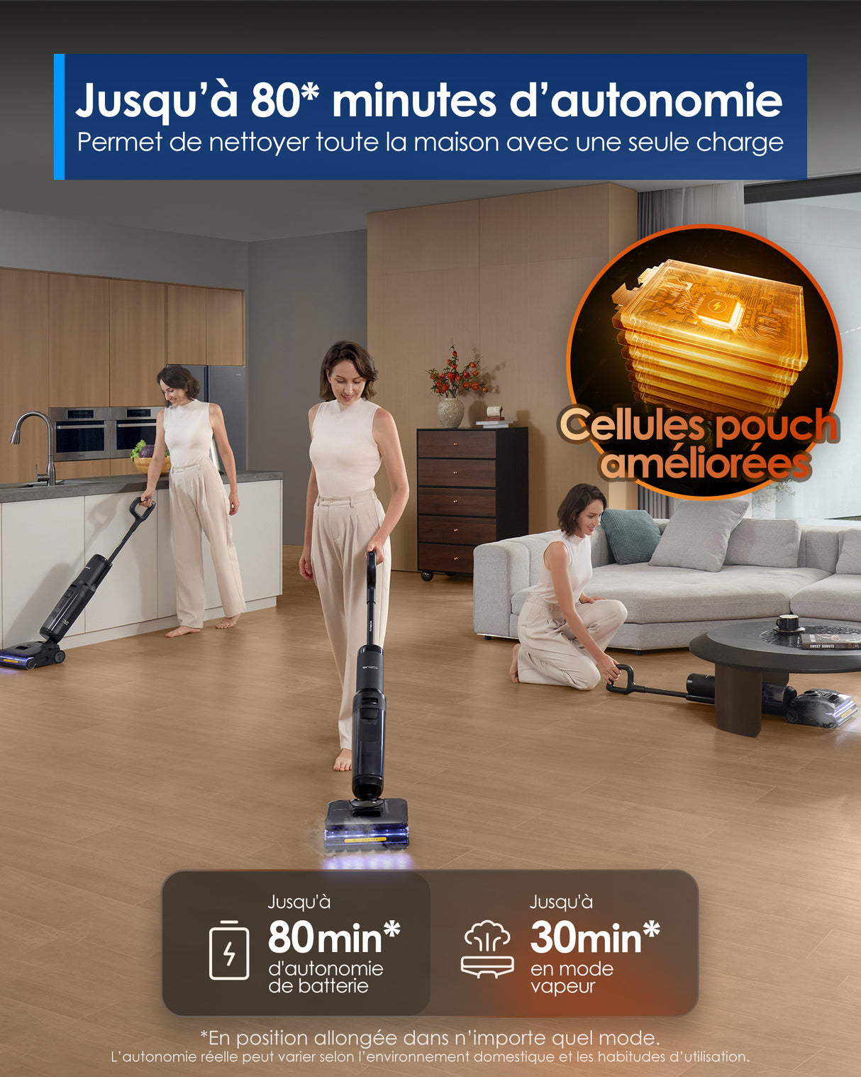 Tineco FLOOR ONE S7 Stretch Steam Aspirateur Balai Vapeur Sans Fil Tout-en-Un