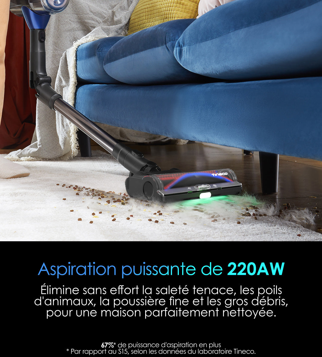 Tineco PURE ONE S50 Pro aspirateur sans fil avec aspiration 200AW - Aspirateur sans fil puissant pour poils d'animaux, saleté incrustée, poussière fine sur tapis et parquet pour maison avec chiens et chats