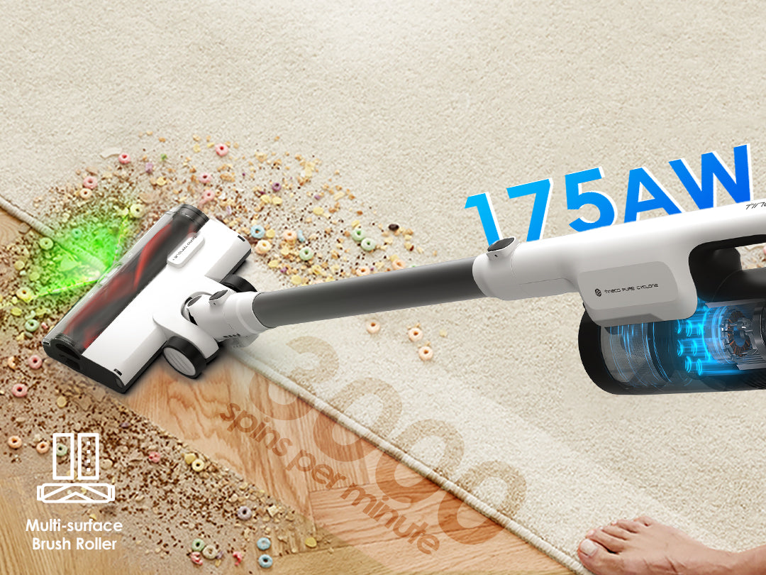Tineco PURE ONE Station 5 PLUS Aspirateur Sans Fil, aspirateur laveur, aspirateur laveur sans fil, aspirateur lavant, aspirateur sans fil,aspirateur balai， Aspirateur sans fil Tineco 175W - brosse multi-surfaces pour sol dur et tapis, aspiration puissante pour débris et miettes sur tous revêtements