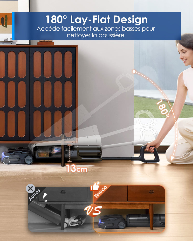Tineco Floor One S6 Stretch Steam Nettoyeur Vapeur, Aspirateur Balai Vapeur à Câble Tout-en-Un, 160℃ HyperSteam, 180° Pose à Plat, Auto-Nettoyage à l'eau Chaude, Anti-Tangle-Design